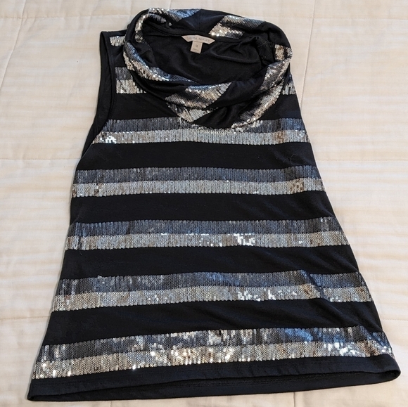 FUN cowl neck sequence striped sleeveless top size Medium - Picture 1 of 9